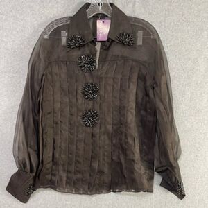 The Line Truong Anh Vu Women's Long Sleeve Sheer Blouse Black Bling M NWT Many p